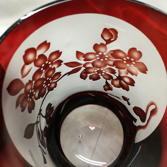 ペア猫ロックグラス「桜と紫陽花」銅赤 2枚目の画像