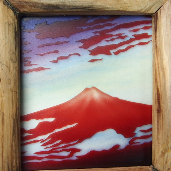 彫刻ガラス絵「赤富士」 3枚目の画像