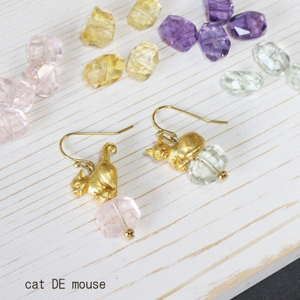 cat DE mouse マルチストーンピアス≪タンブルカット≫≪片耳≫≪ゴールド≫ 1枚目の画像