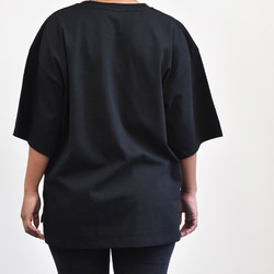 [限時優惠 1444 日元] Ladies Big Silhouette T-shirt Leather Tag Black T 第3張的照片