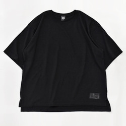 [限時優惠 1444 日元] Ladies Big Silhouette T-shirt Leather Tag Black T 第5張的照片