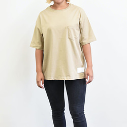 【限定価格1444円割引】レディース オーバーサイズ  ポケットTシャツ レザータグ  サンド  TA001-ladys 6枚目の画像