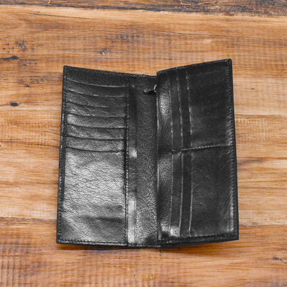 【1点限り】オールレザー シンプル スタイリッシュ 長財布 カード収納13箇所 本革 光沢 レザー ギフト ブラック 2枚目の画像