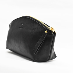 小袋 高品質柔軟鞣革 大容量筆袋 化妝袋 真皮 黑色 HAK058 第6張的照片