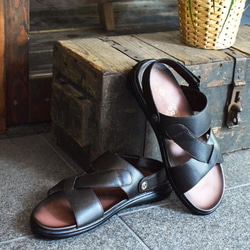 在庫限りの特選SALE】レザーサンダル メンズ オープントゥ マジック