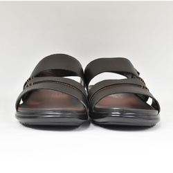 【限量特價】刺繡皮革涼鞋，露趾，可調式魔鬼氈，棕色，S001 第6張的照片