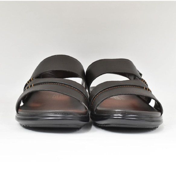 【限量特價】刺繡皮革涼鞋，露趾，可調式魔鬼氈，棕色，S001 第6張的照片