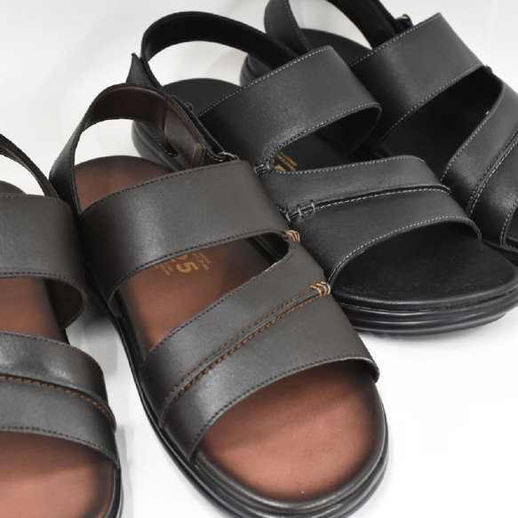 【限量特價】刺繡皮革涼鞋，露趾，可調式魔鬼氈，棕色，S001 第9張的照片