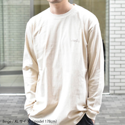 【完売】 シンプル 無地 ロングスリーブTシャツ ビッグシルエット オーバーサイズ 刺繍入り ベージュ TA025 4枚目の画像