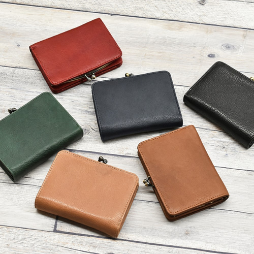 在庫限りの特選SALE】がま口 二つ折り財布 柔らかいヌメ革 コイン