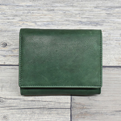 【50%OFF SALE】二つ折り財布 ミニ財布 コンパクト 本革 手のひらサイズ グリーン HAW006-MO 3枚目の画像