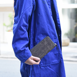 全皮革圓形拉鍊長錢包牛皮日本製造基普皮革個性化禮品石板灰色 JAW028 第2張的照片