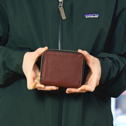 ※栃木レザー ラウンドファスナー ミニ財布 二つ折り財布 本革 コンパクト財布 ボックス型 ボルドー JAW007 3枚目の画像