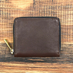 ※栃木レザー ラウンドファスナー ミニ財布 二つ折り財布 本革 コンパクト財布 ボックス型 チョコ JAW007 2枚目の画像