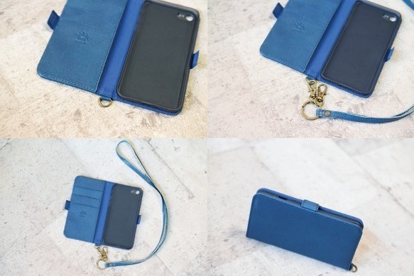 【半價促銷】幾乎相容所有型號！牛皮智慧型手機殼筆電型iPhone1安卓真皮藍色HAK024 第3張的照片