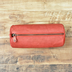 大筆袋（小袋）大容量牛皮真皮【紅色】圓筒筆袋HAK015 第3張的照片