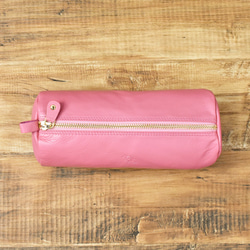 富油牛皮大筆袋（小袋）【粉紅色】真皮 HAK015 第3張的照片