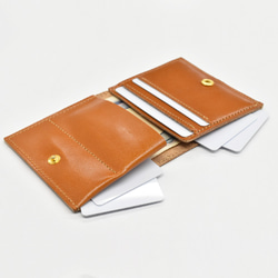栃木レザー 薄い蓋のない財布 四角い コンパクト財布 ミニ財布 二つ折り財布 名入れ ギフト キャメル JAW020 8枚目の画像