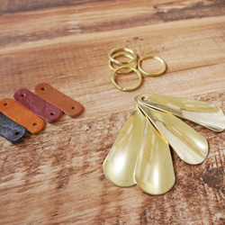 黃銅和栃木皮革製成的古董鞋拔 M / L 帶扁平雙環 鞋拔 JAK004 第7張的照片