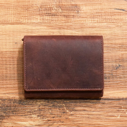 二つ折り財布 コンパクト財布 本革 手のひらサイズ スリム ギフト 名入れ ワインレッド HAW005 3枚目の画像