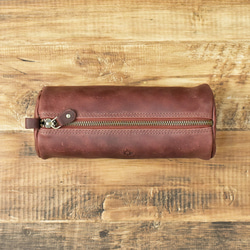 【限量特價】真皮大號筆袋（筆套）男女通用 酒紅色 HAK015 第3張的照片