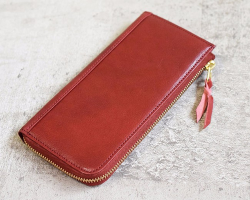 栃木レザー L字ファスナー 長財布 【ワインレッド】内側にも栃木レザー