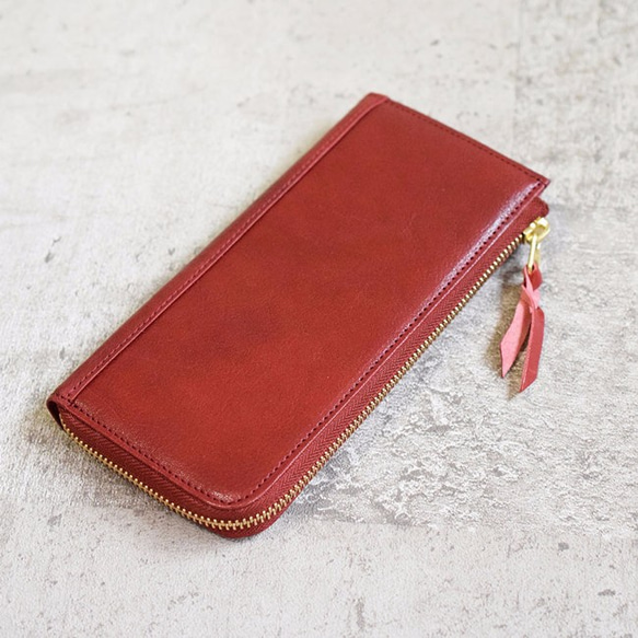 栃木レザー L字ファスナー 長財布 【ワインレッド】内側にも栃木レザー