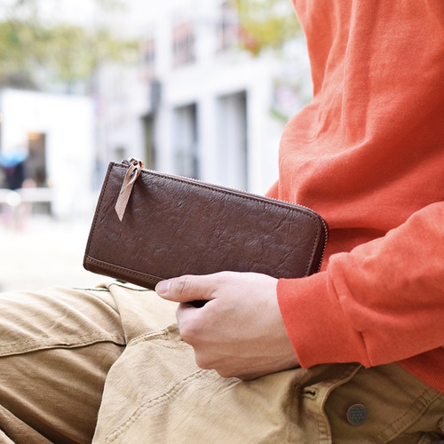 栃木レザー L字ファスナー 長財布 【ブラウン】ヌメ革 内側にも栃木