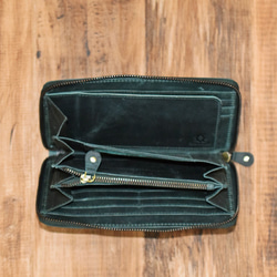 真皮錢包，圓形拉鍊，大容量，綠色，HAW001，啞光牛皮，越用越有味道，成為您生活的一部分。 第3張的照片