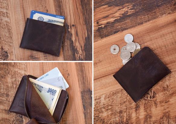 姬路馬皮革 L 形硬幣盒錢包手冷杉收縮加工巧克力禮物 JAK015 第3張的照片