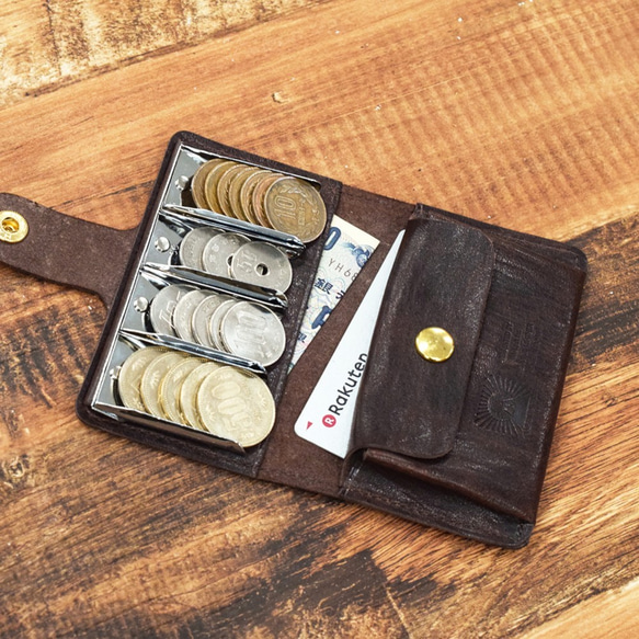 *硬幣捕手整理硬幣盒真皮禮品名稱個性化硬幣內襯巧克力 JAK021 第3張的照片
