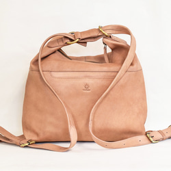 背包包袋鞣革 A4 筆記本 2WAY 包 L 號粉紅米色 HAB008 第5張的照片