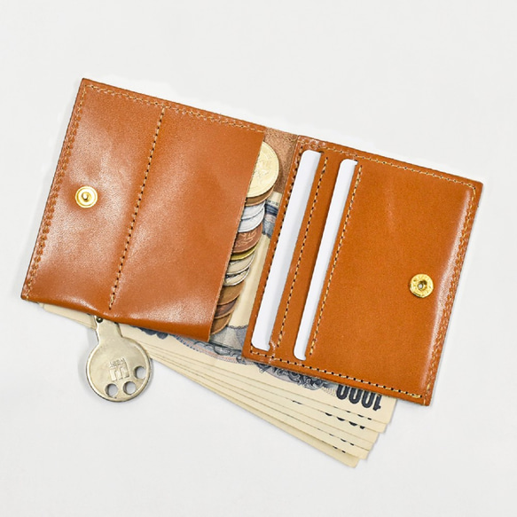 栃木レザー 薄い蓋のない財布 四角い コンパクト財布 ミニ財布 二つ折り財布 ギフト 財布 全5色 JAW020 7枚目の画像