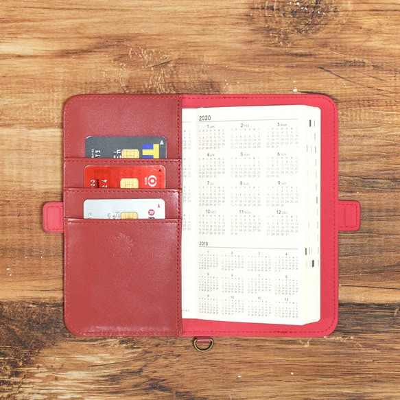 刻有筆筒名稱的筆記本保護套牛皮高橋諾立功能性3卡紅色筆記本支架HAK045 第1張的照片
