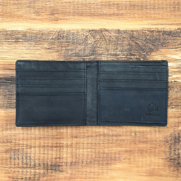 二つ折り財布 ハーフウォレット コンパクト 本革 薄い 手のひらサイズ スリム ギフト 名入れ ブラック HAW018 2枚目の画像