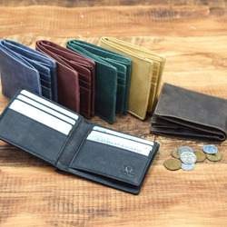 二つ折り財布 ハーフウォレット コンパクト 本革 薄い 手のひらサイズ スリム ギフト 名入れ ブラック HAW018 6枚目の画像