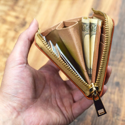姫路産 馬革 コードバン ミニ財布 整理しやすい  L字ファスナー コンパクト オリーブ 本革 JAW015 7枚目の画像
