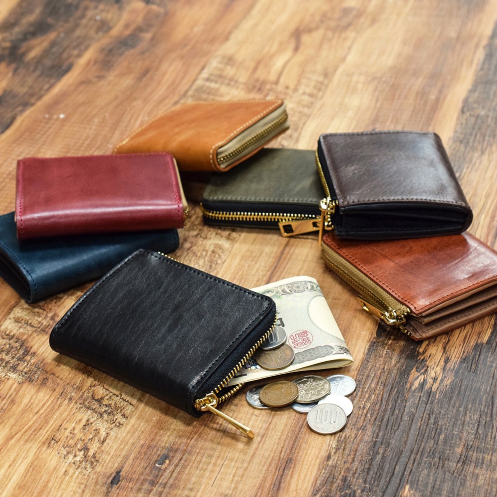 【在庫限りの特選SALE】馬革 コードバン ミニ財布 L字ファスナー コンパクト 本革 JAW015