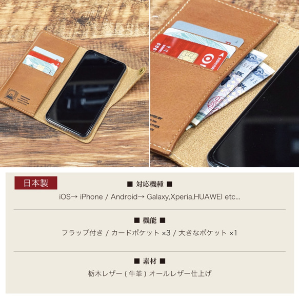 ※ICカード スマホ ケース スマホケース カバー Android 栃木レザー iPhone13 オレンジ JAK029 10枚目の画像