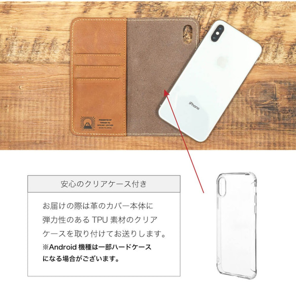 IC卡智能手機殼智能手機殼蓋Android栃木皮革iPhone13橙色JAK027 第6張的照片