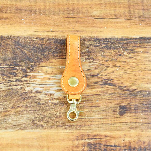 [限1分]姬路產的馬皮革黃銅鈕扣錶帶鑰匙鏈牛皮真皮皮革禮物黃色 第1張的照片