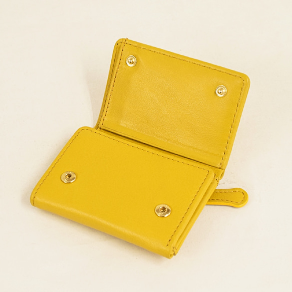 手掌大小的三折緊湊型錢包，適合您的手掌大小，10 個存儲位置，真皮，黃色 TOW001 第4張的照片