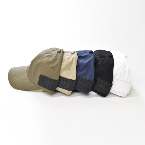 棉斜紋低帽皮革標籤 6 面板調節帽真皮米色 KA002 第3張的照片