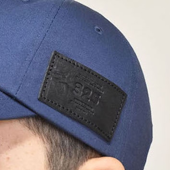 *棉質斜紋低帽皮革標籤 6 面板調節帽真皮海軍藍 KA002 第2張的照片