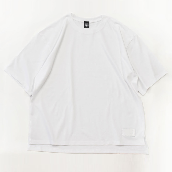 ※【限定価格1444円割引】オーバーサイズ サイドスリット 厚手 Tシャツ  レザータグ 本革 ホワイト TC007 2枚目の画像