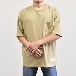 【在庫限りのビッグセール】ビックシルエット ポケット Tシャツ レザータグ 無地Tシャツ  サンド  TA001 2枚目の画像