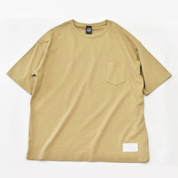 【在庫限りのビッグセール】ビックシルエット ポケット Tシャツ レザータグ 無地Tシャツ  サンド  TA001 4枚目の画像