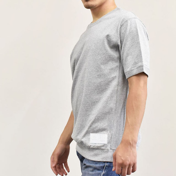 售罄 側板羅紋純色 T 卹皮革吊牌短袖運動衫真皮灰色 TA003 第1張的照片