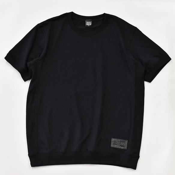 【限價1444日元優惠】側板羅紋素色T卹皮吊牌短袖運動衫真皮黑色TA003 第5張的照片