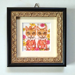 『花と双子』（猫のパステル画） 1枚目の画像